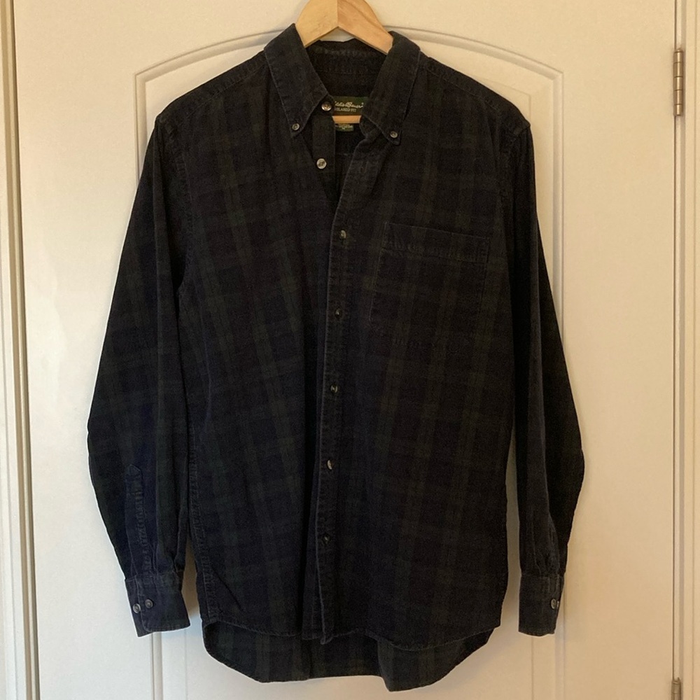 Eddie Bauer Men's Corduroy Plaid Button Down Long Sleeve Relaxed Fit Size M